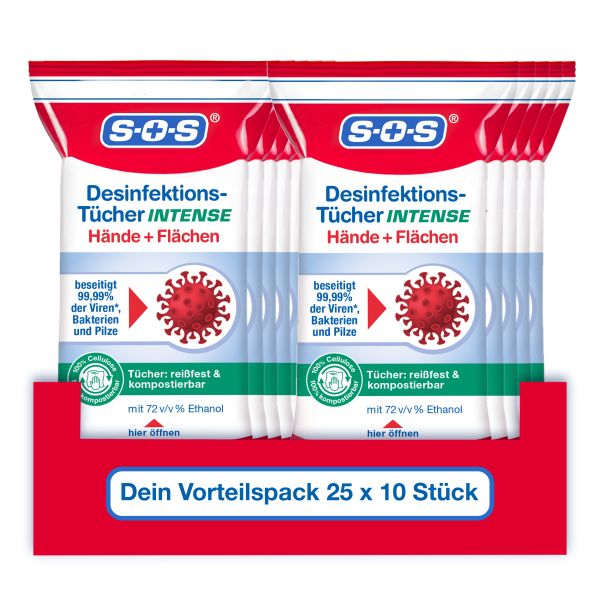 SOS Desinfektions-Tücher INTENSE 10 Tücher (25er Pack)