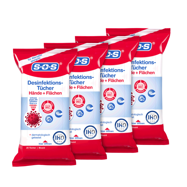 SOS Desinfektions-Tücher 25 Tücher ▷ 4er Pack