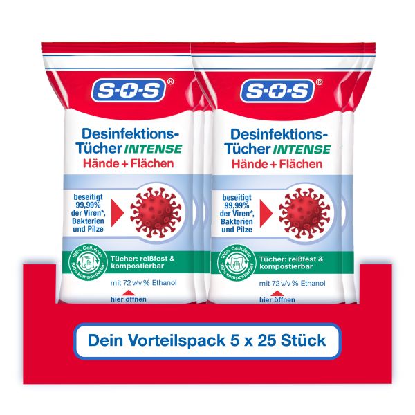 SOS Desinfektions-Tücher INTENSE 25 Tücher (5er Pack)