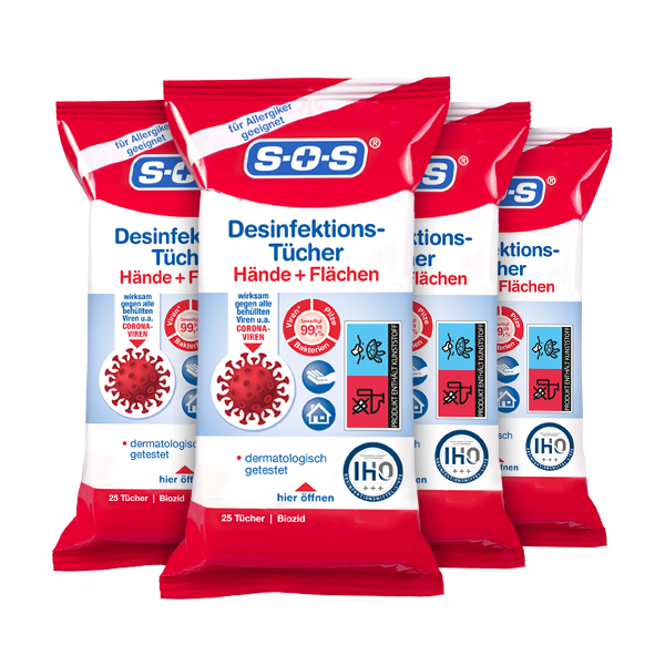 SOS Desinfektions-Tücher 25 Tücher ▷ 4er Pack