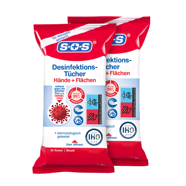 SOS Desinfektions-Tücher 25 Tücher ▷ 2er Pack