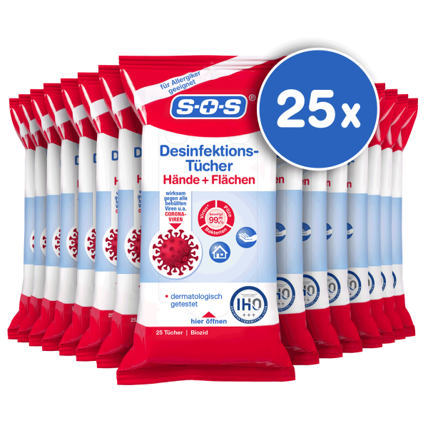 SOS Desinfektions-Tücher 25 Tücher ▷ 25er Pack (Karton)